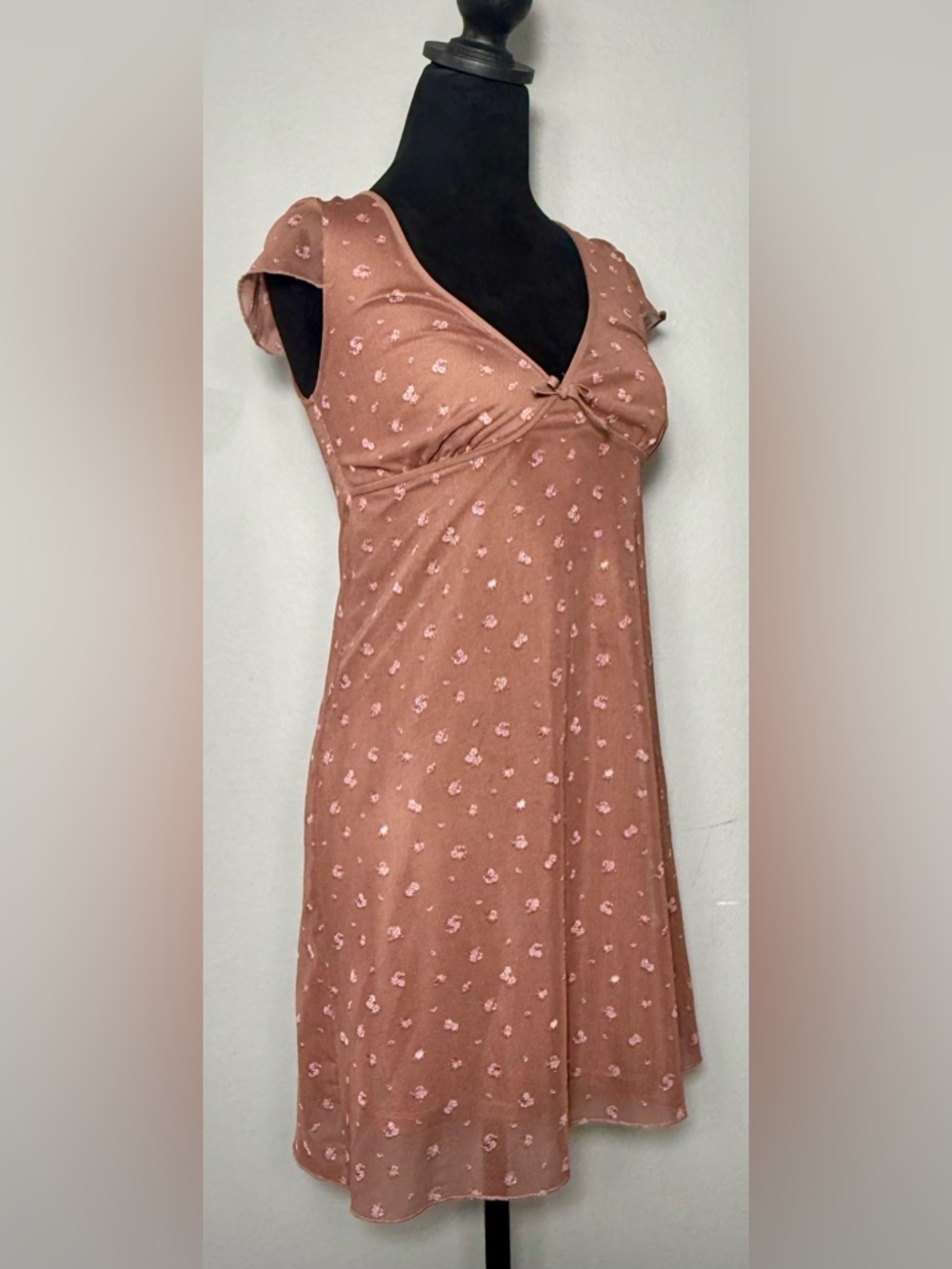 Aeropostale, Y2K Mauve Pink Floral Print Mesh Empire Waist Dress,Size XS